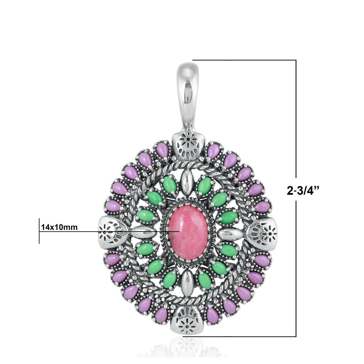 Sterling Silver Rhodonite, Variscite, Phosphosiderite Oval Floral Cluster Pendant Enhancer