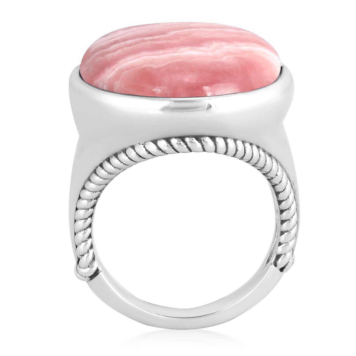 Sterling Silver Rhodochrosite Bold Oval Bezel Set Ring