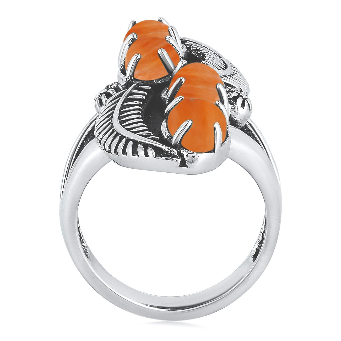 EXCLUSIVELY OURS! Sterling Silver Orange Spiny Oyster Elongated Leaf Ring