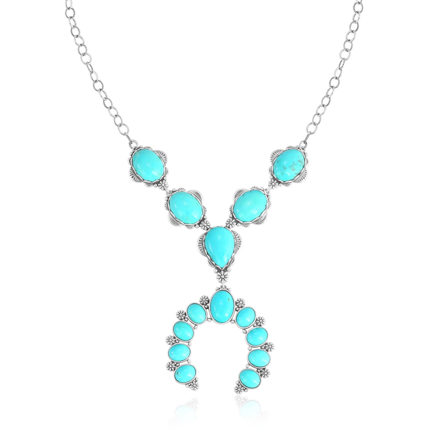 Sterling Silver Kingman Turquoise V-Shaped Naja Necklace, 17 to 20 Inches