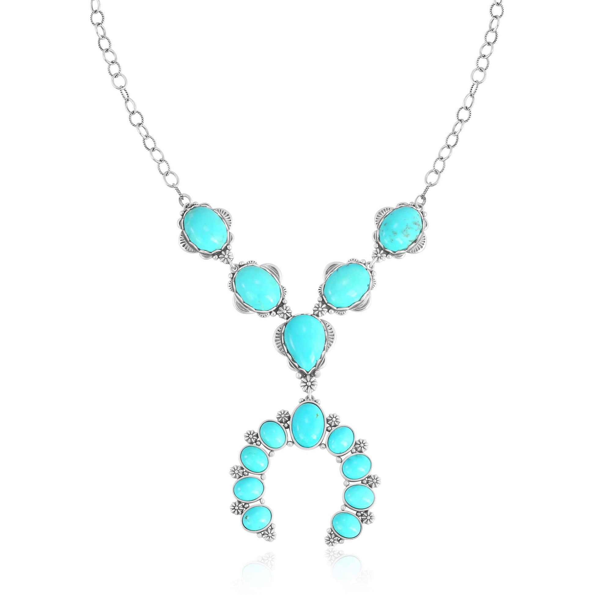 Sterling Silver Kingman Turquoise V-Shaped Naja Necklace, 17 to 20 Inches