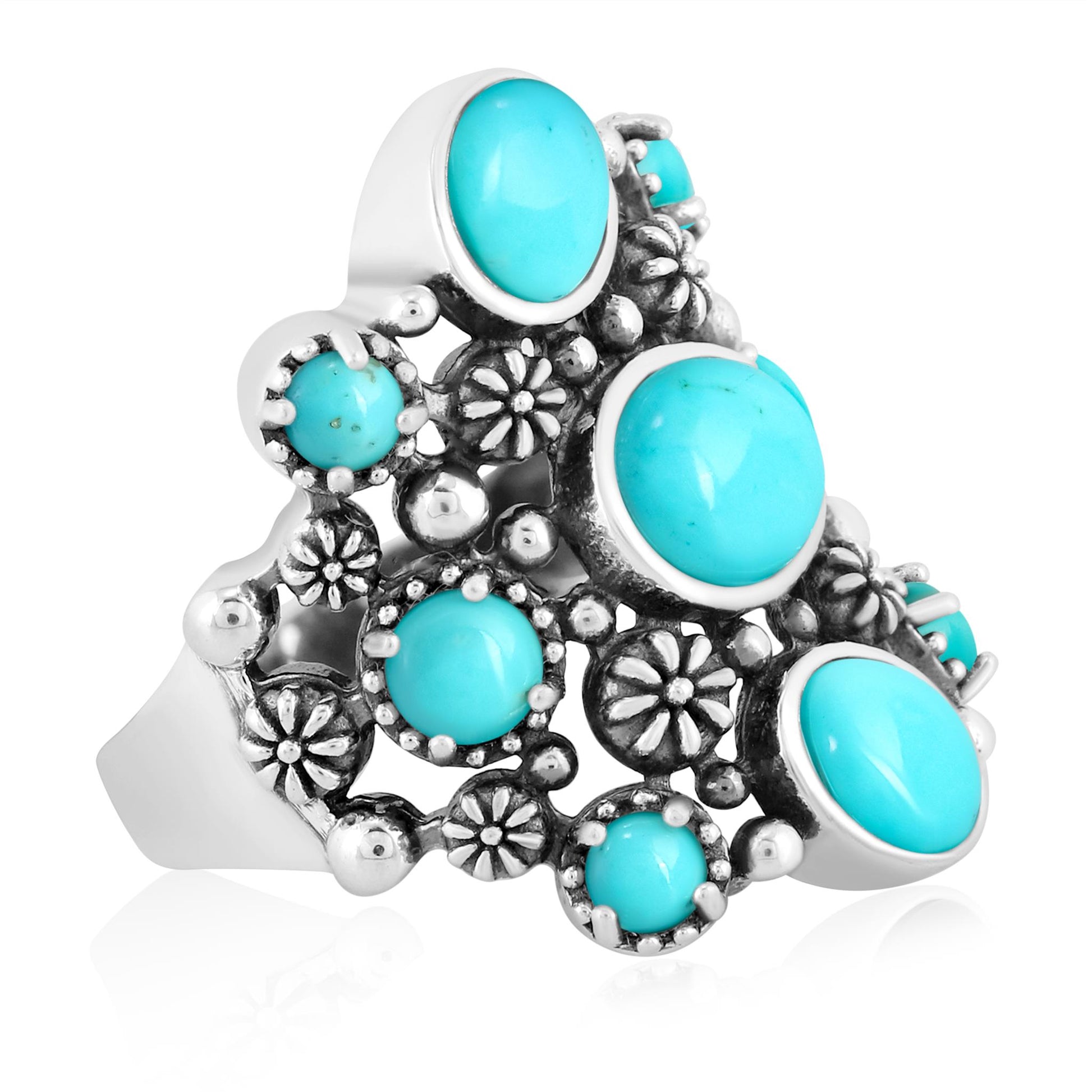 EXCLUSIVELY OURS! Sterling Silver Kingman Turquoise 9-Stone Cluster Ring