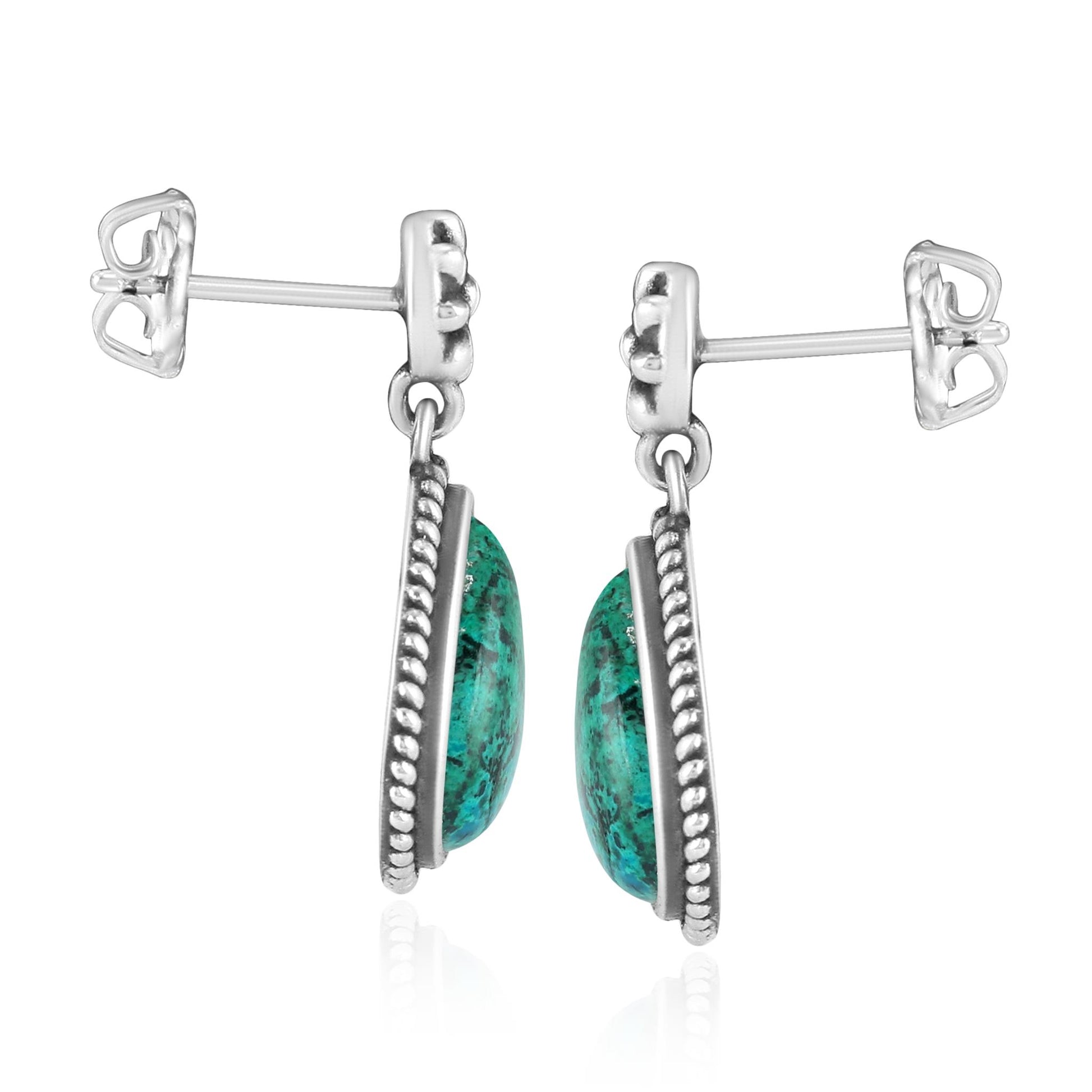 Sterling Silver Chrysocolla Trillion Cut Post Earrings