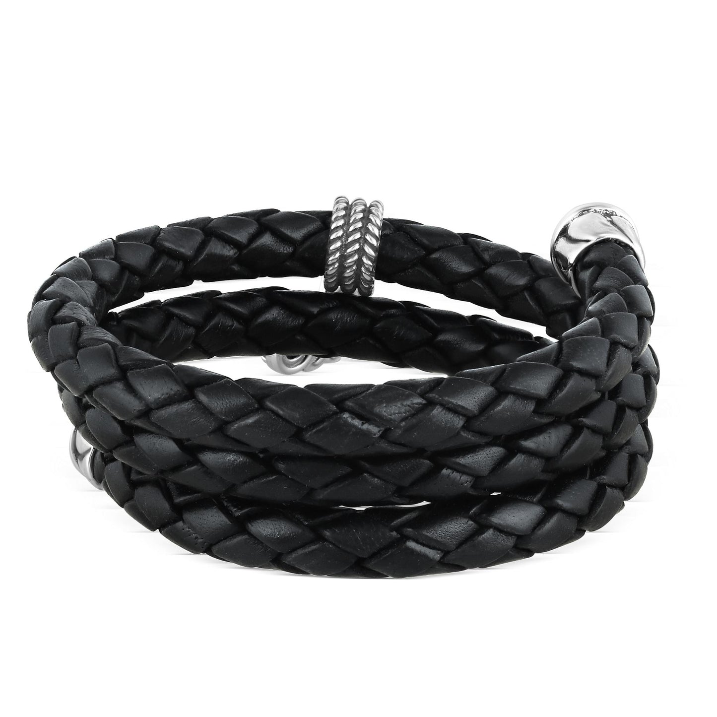 Sterling Silver Sleeping Beauty Turquoise Black Leather Initial "A" Coil Bracelet, 16 Inches