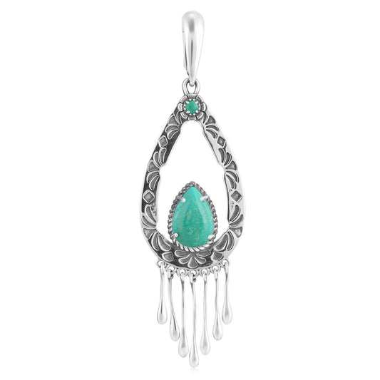 Sterling Silver Green Turquoise Open Teardrop Pendant Enhancer