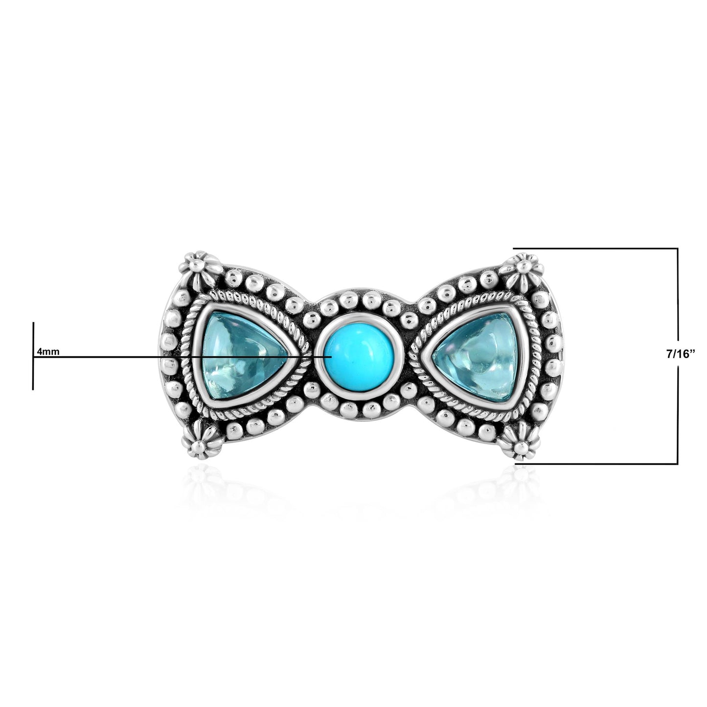 Sterling Silver Sleeping Beauty Turquoise and Swiss Blue Topaz Bow Tie Ring