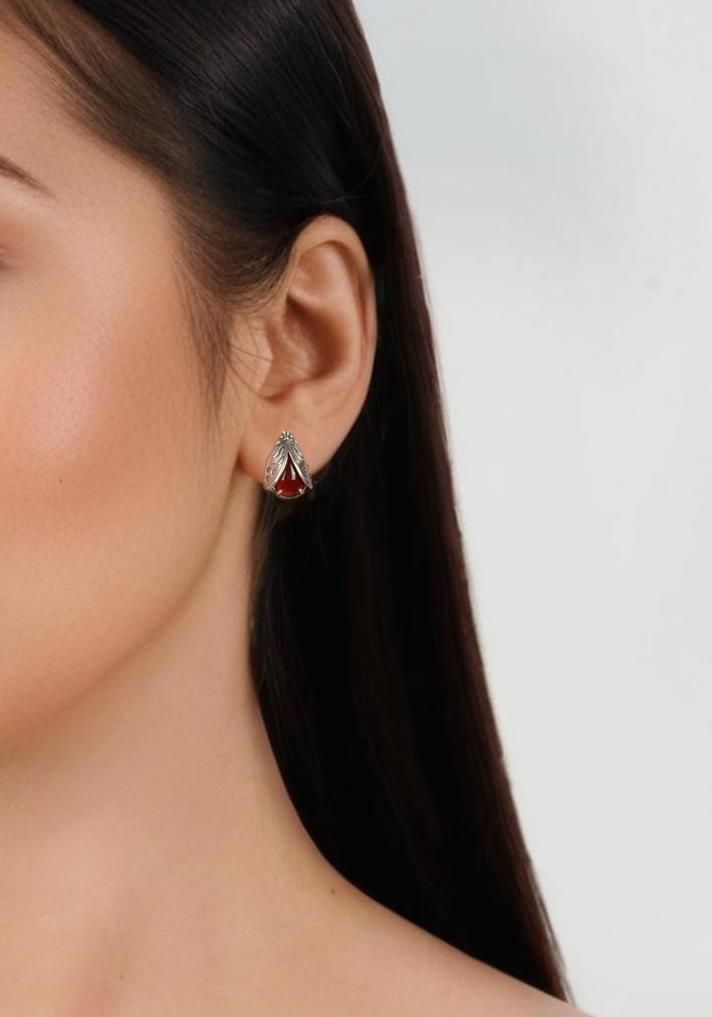 Sterling Silver Red Onyx Ladybug Stud Earrings