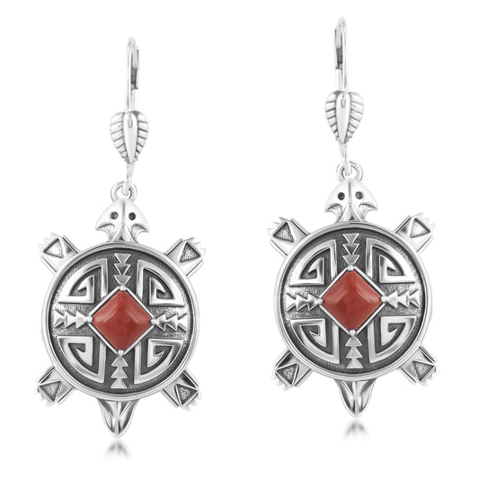 EXCLUSIVELY OURS! Sterling Silver Red Jasper Turtle Dangle Earrings