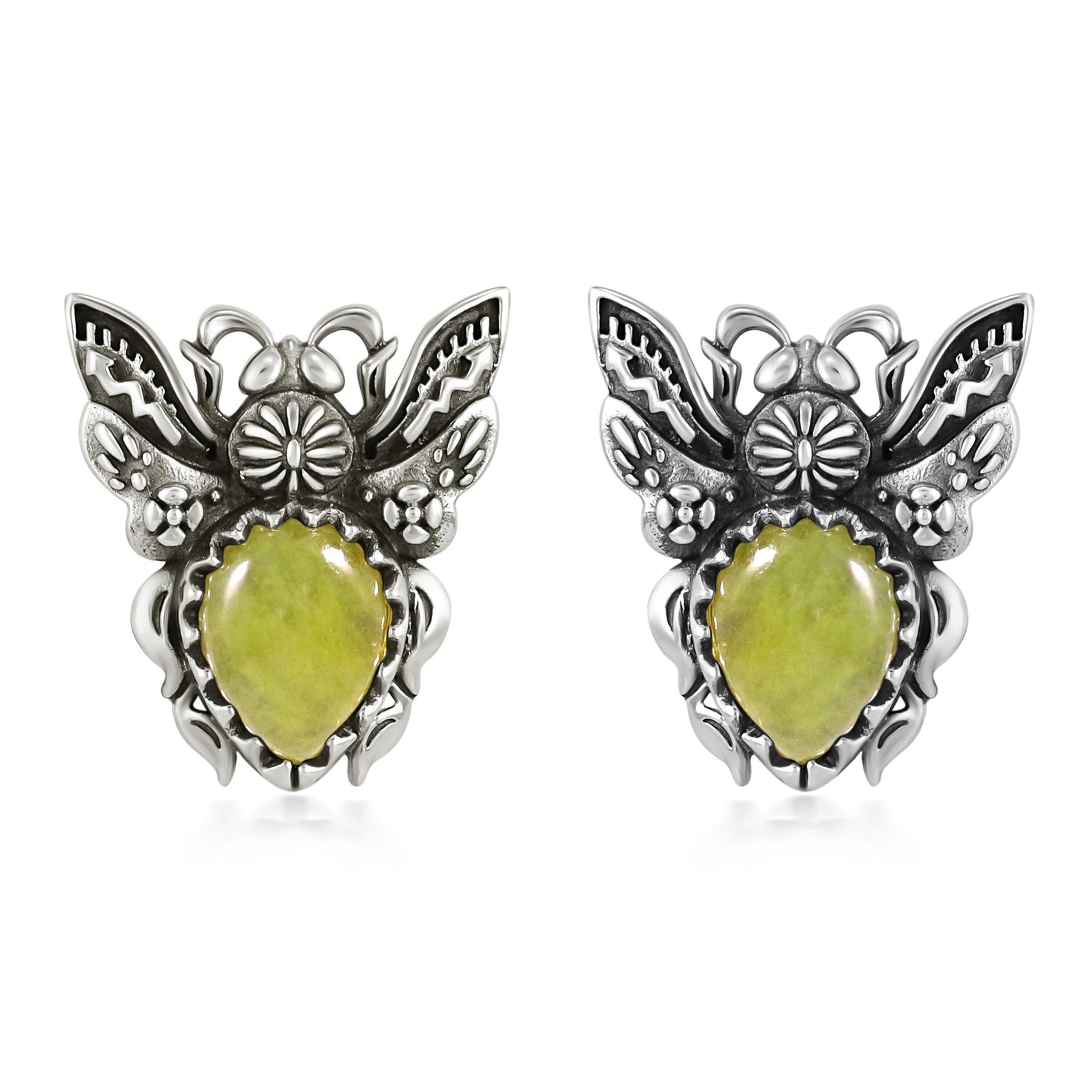 Sterling Silver Yellow Jasper Bumblebee Stud Earrings