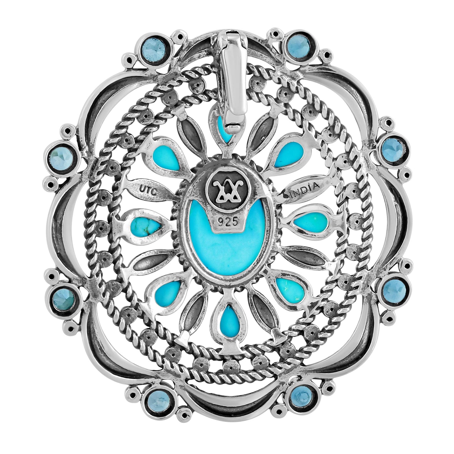 EXCLUSIVELY OURS! Sterling Silver Kingman Turquoise and London Blue Topaz Oval Statement Pendant Enhancer
