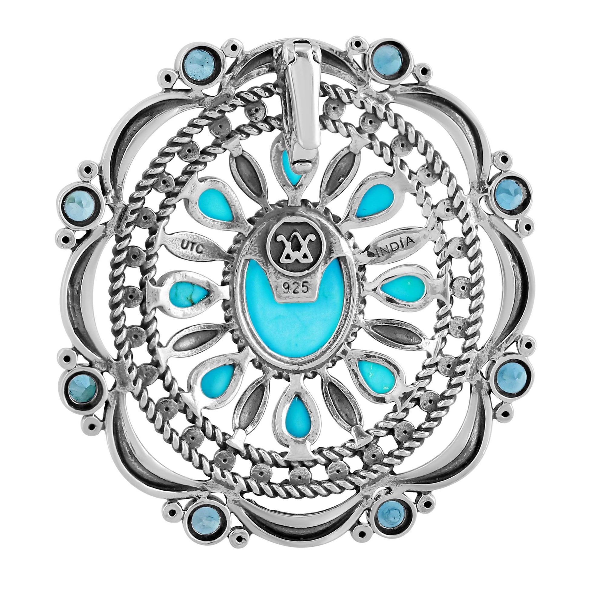 EXCLUSIVELY OURS! Sterling Silver Kingman Turquoise and London Blue Topaz Oval Statement Pendant Enhancer