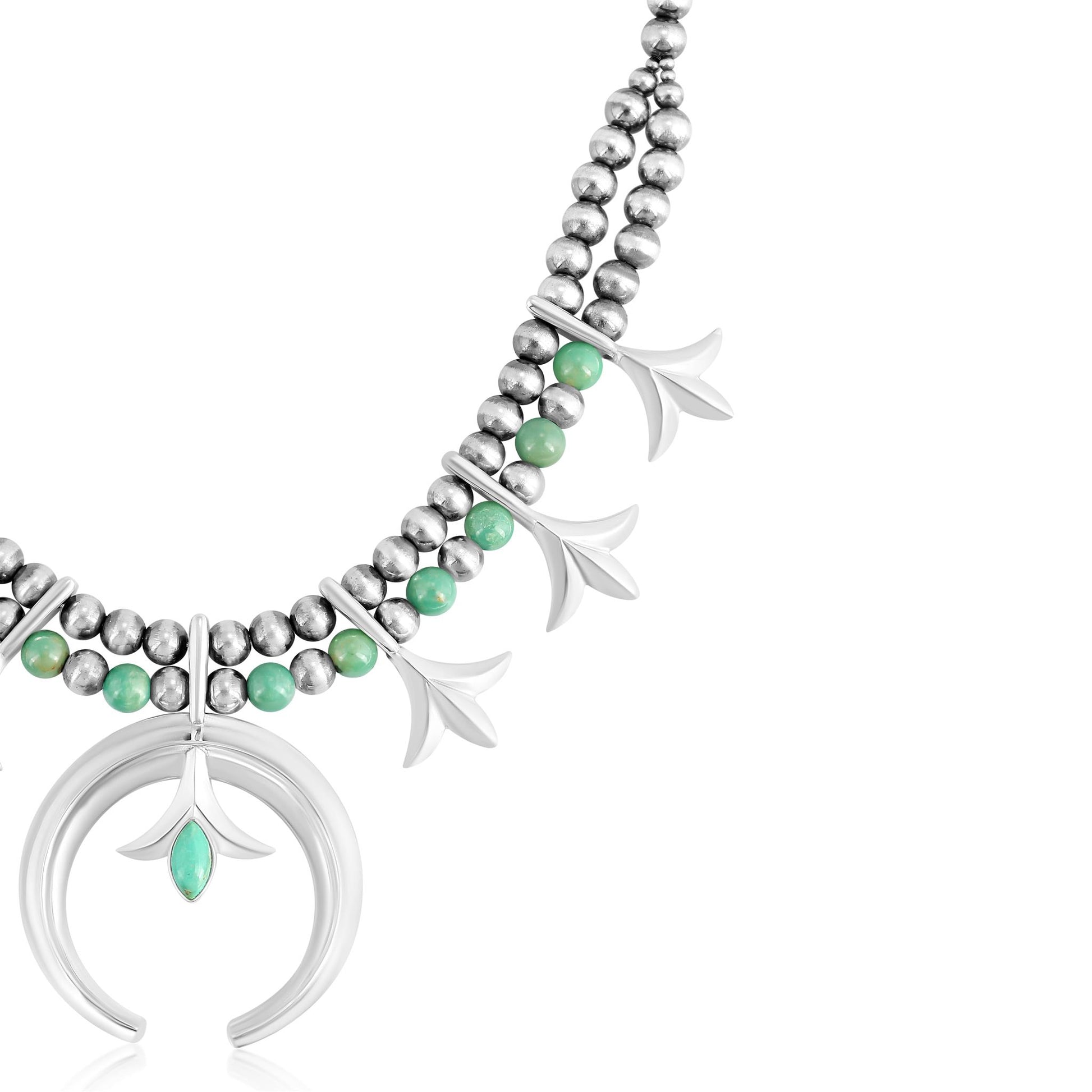 Sterling Silver Green Turquoise Bead Squash Blossom Necklace