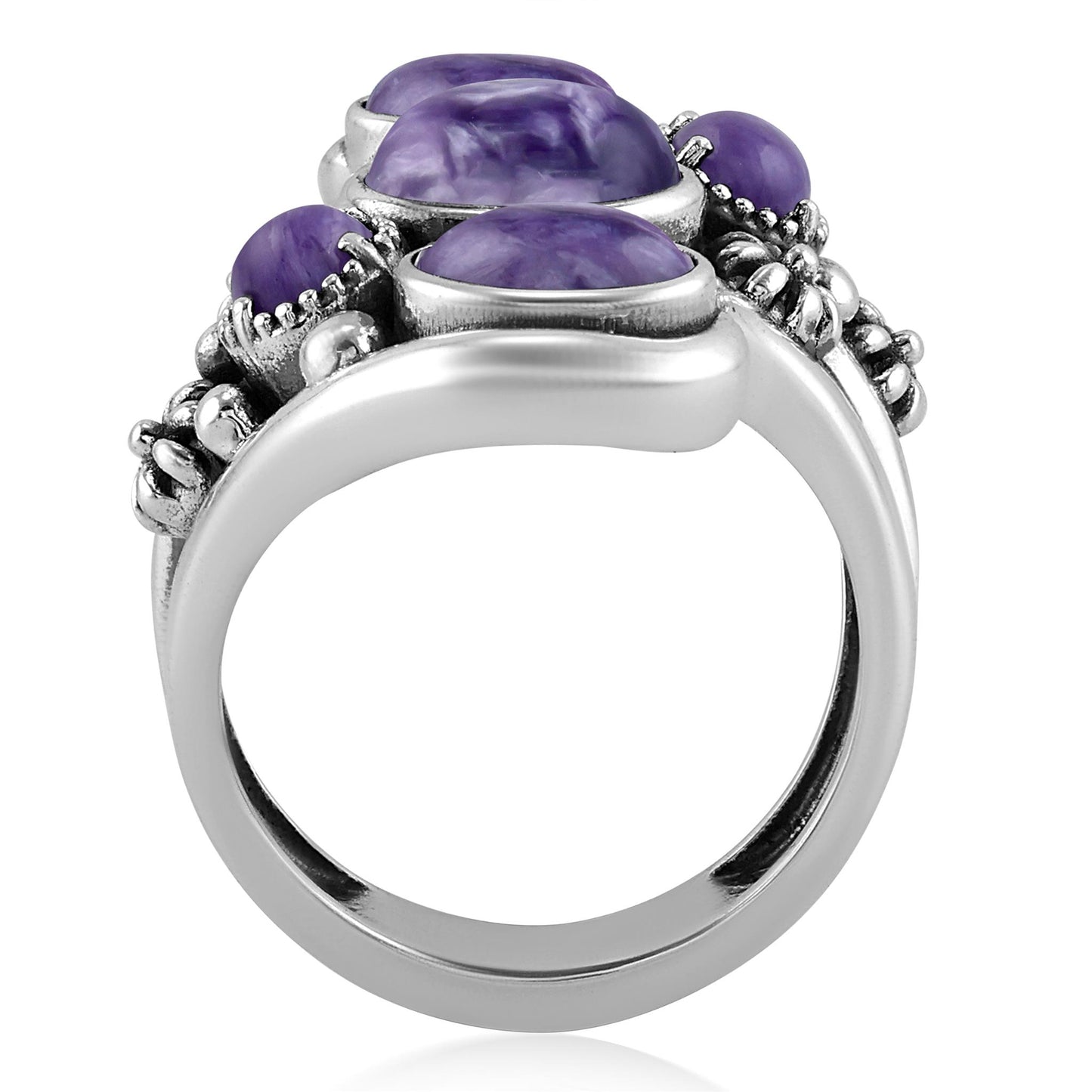 Sterling Silver Charoite Freeform Bypass Ring