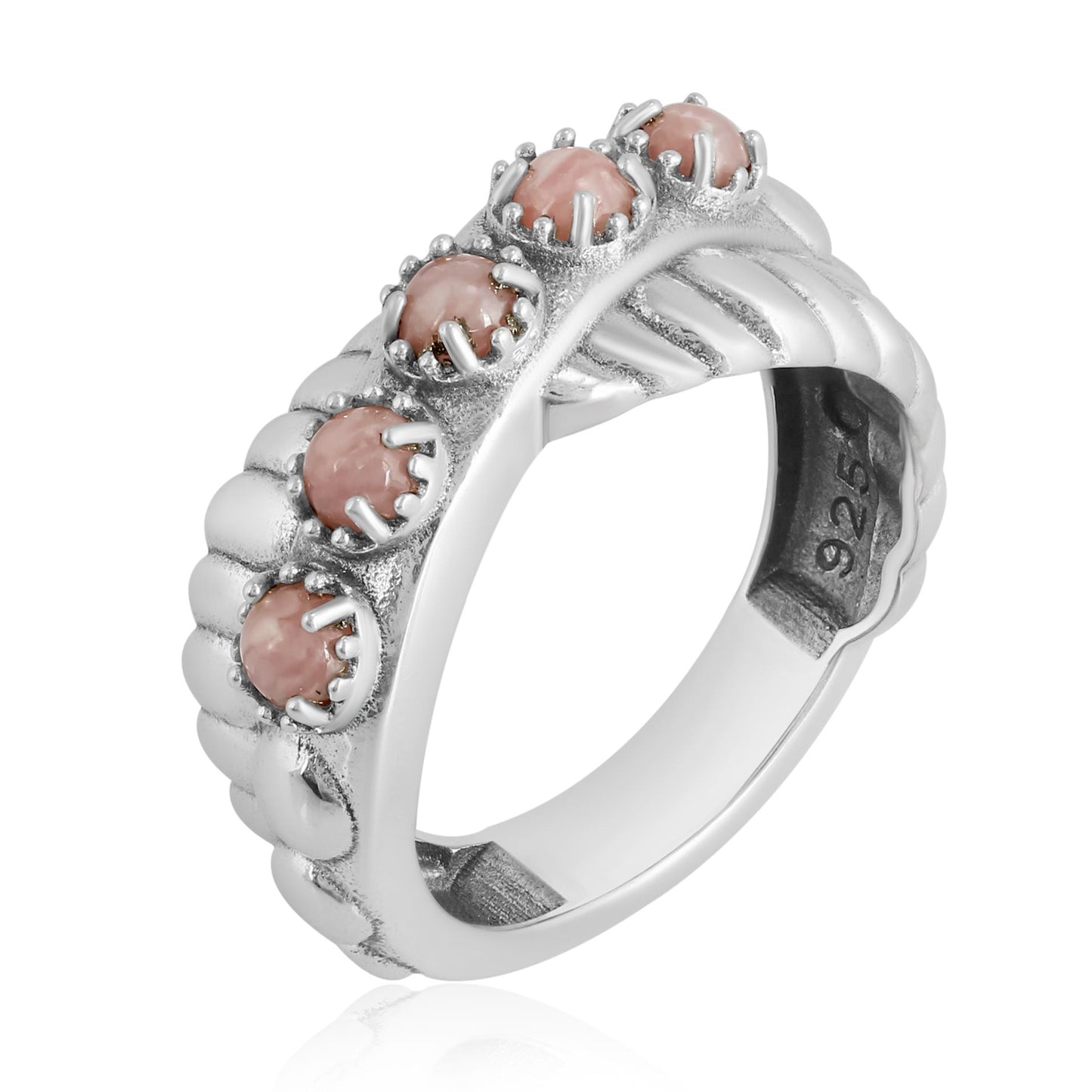 Sterling Silver Rhodochrosite Twist Band Ring