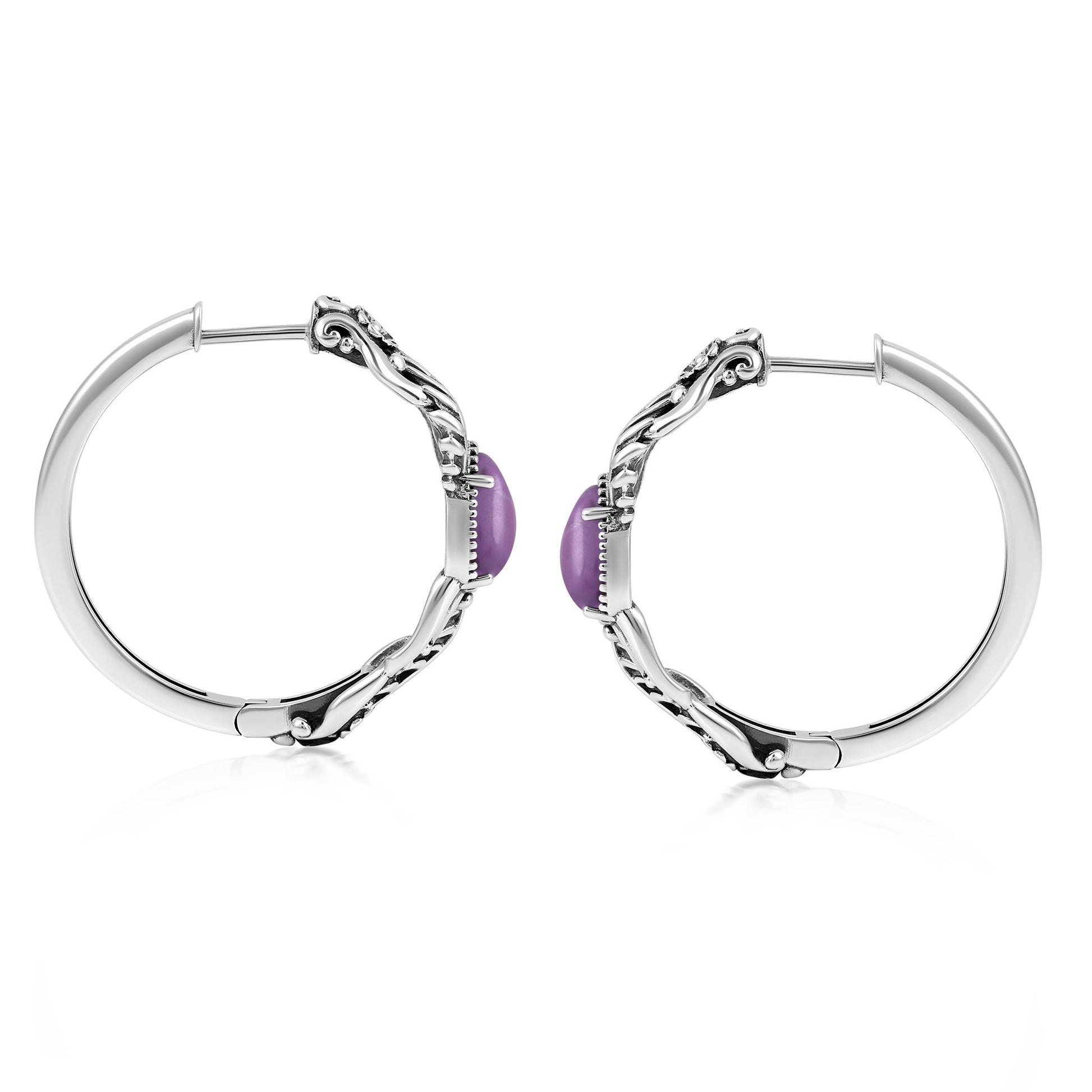 Sterling Silver Phosphosiderite Vine and Leaf Hoop Earrings