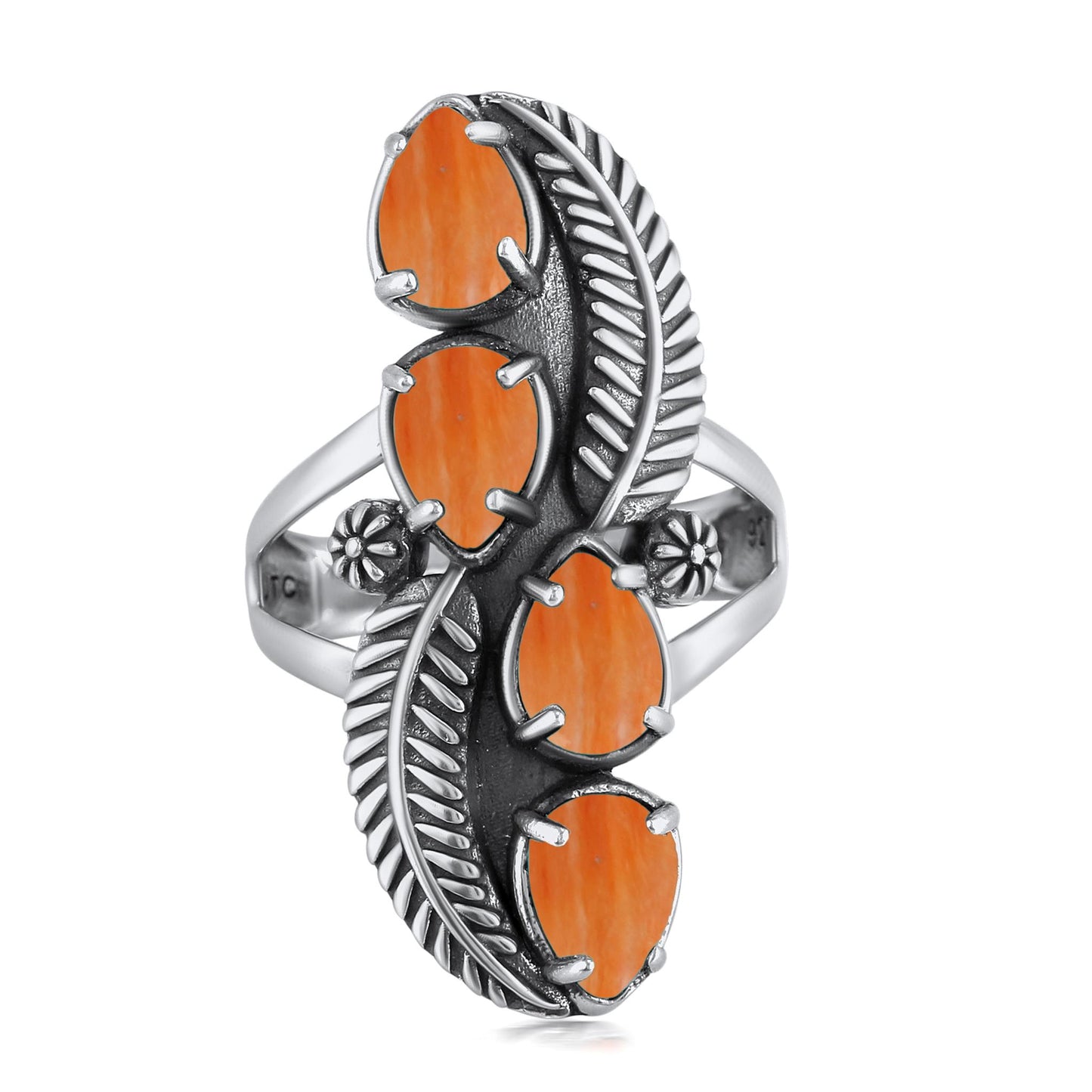 EXCLUSIVELY OURS! Sterling Silver Orange Spiny Oyster Elongated Leaf Ring