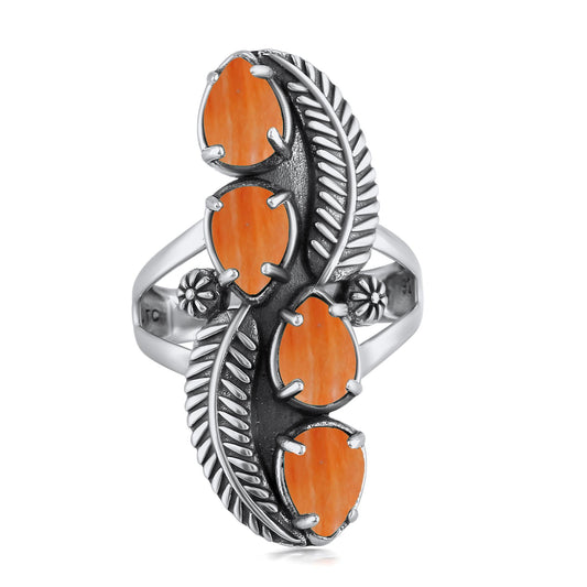 EXCLUSIVELY OURS! Sterling Silver Orange Spiny Oyster Elongated Leaf Ring