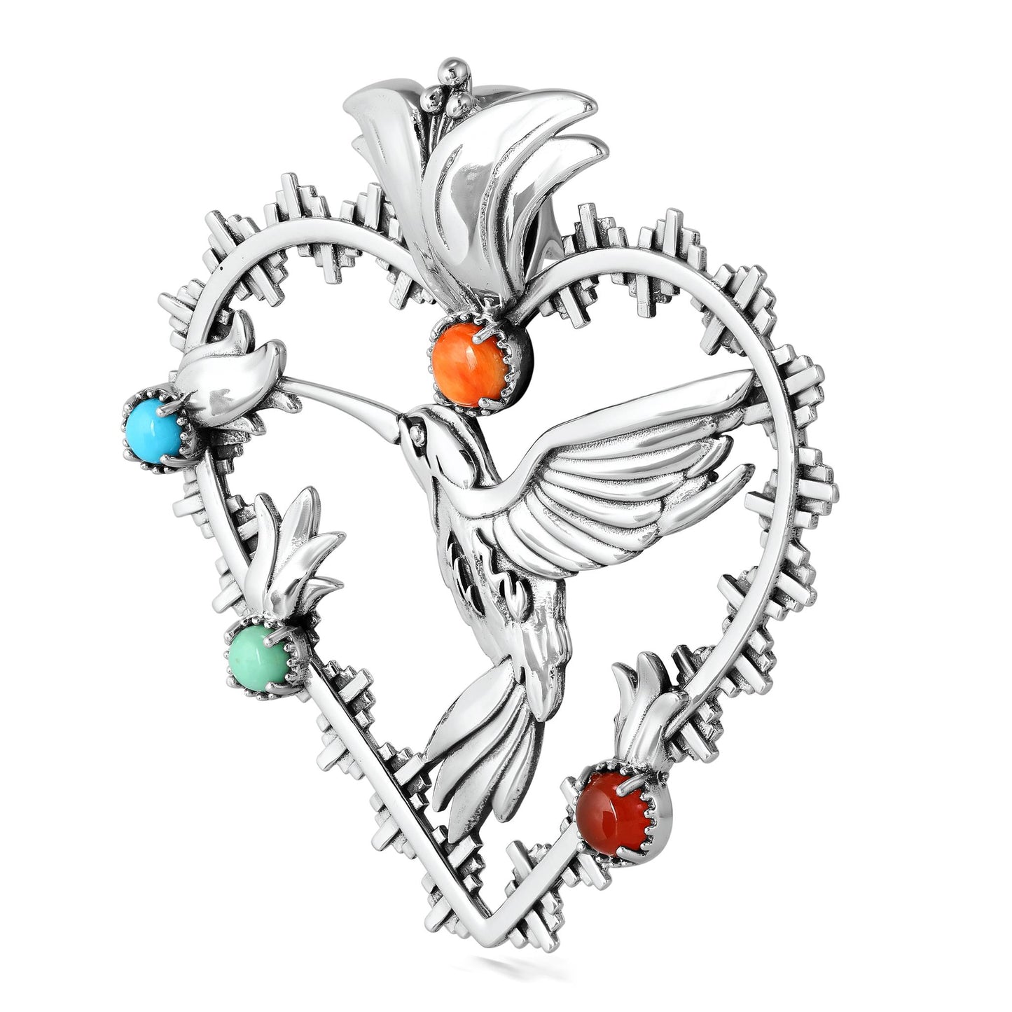 Sterling Silver Multi-Gemstone Fritz Casuse Heart Hummingbird Pendant Enhancer