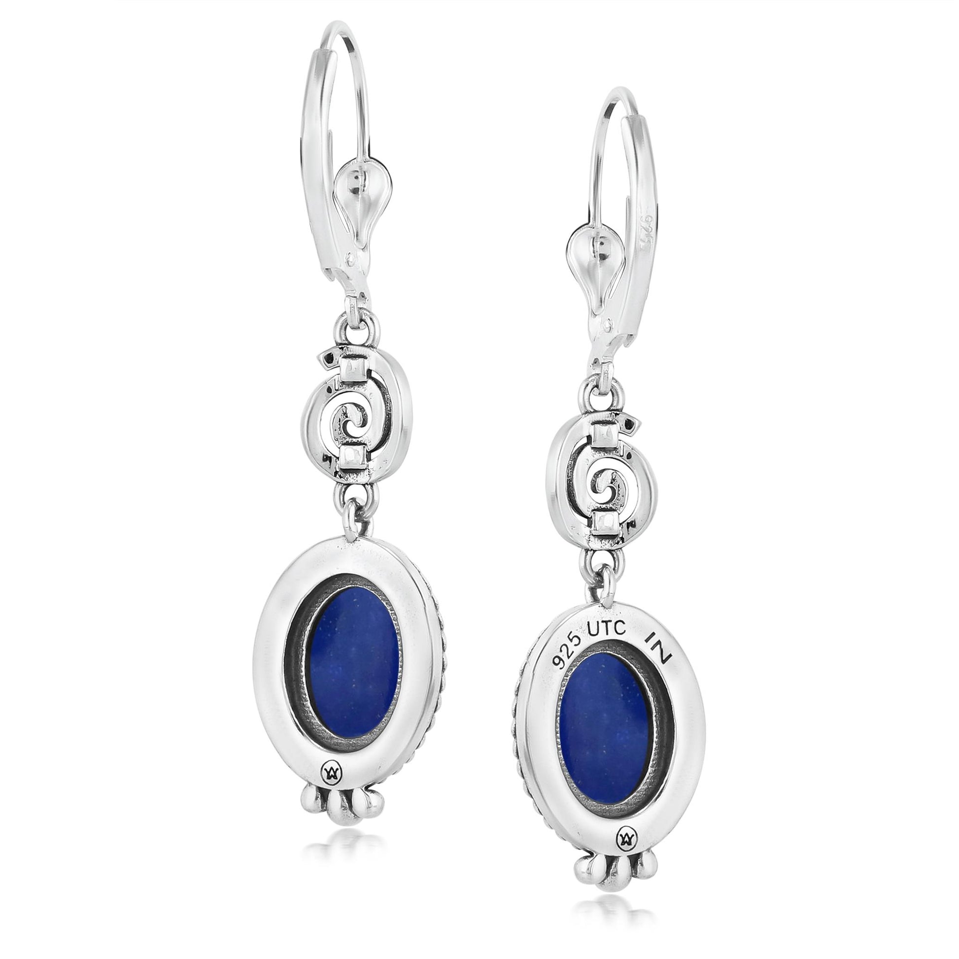 Sterling Silver Lapis Life Spiral Drop and Dangle Earrings