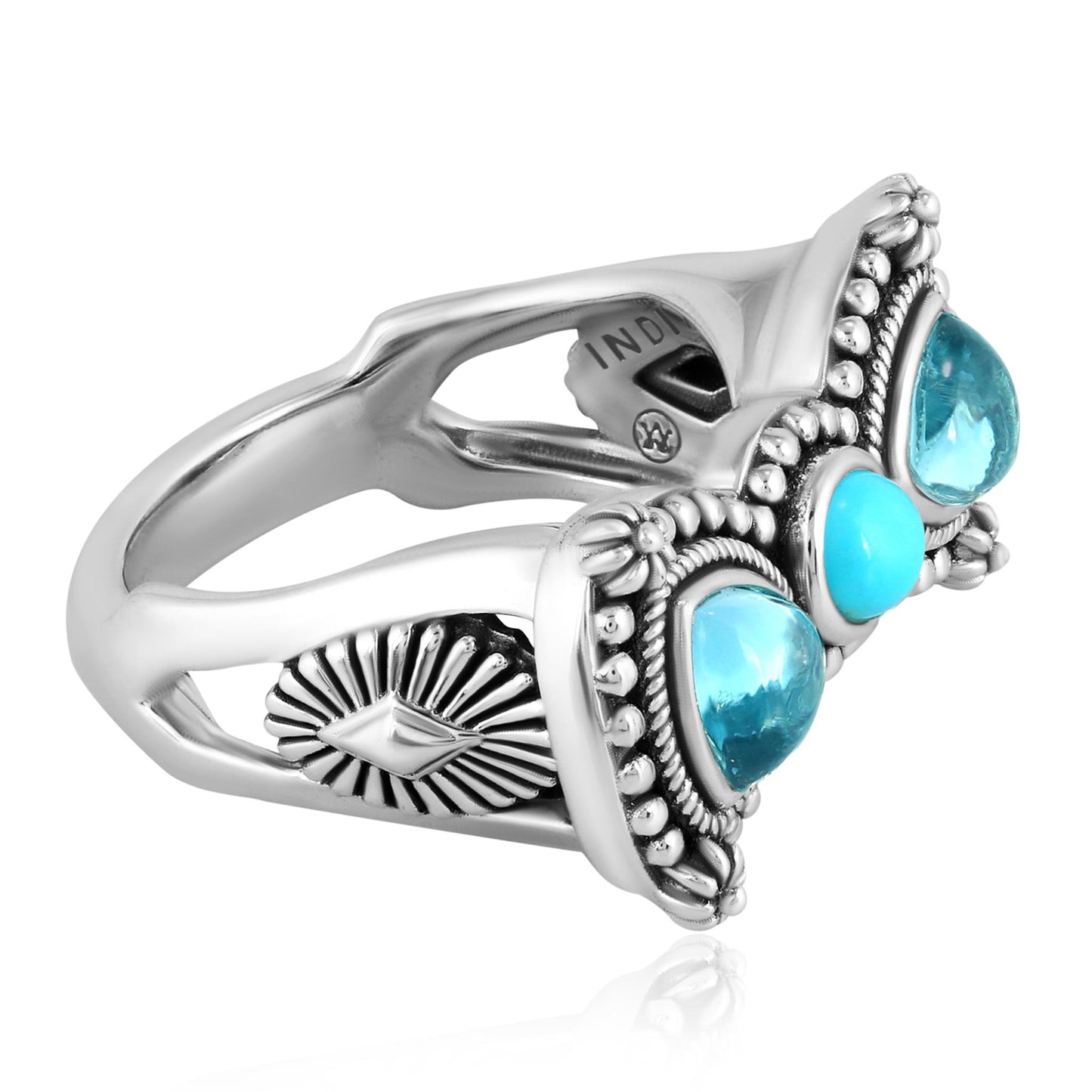 Sterling Silver Sleeping Beauty Turquoise and Swiss Blue Topaz Bow Tie Ring