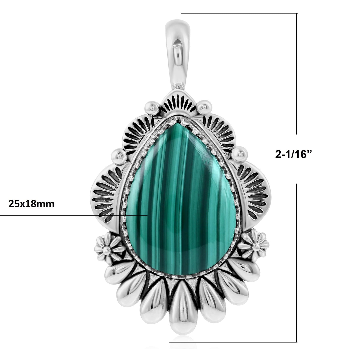 LIMITED EDITION! Sterling Silver Malachite Scalloped Pear Pendant Enhancer