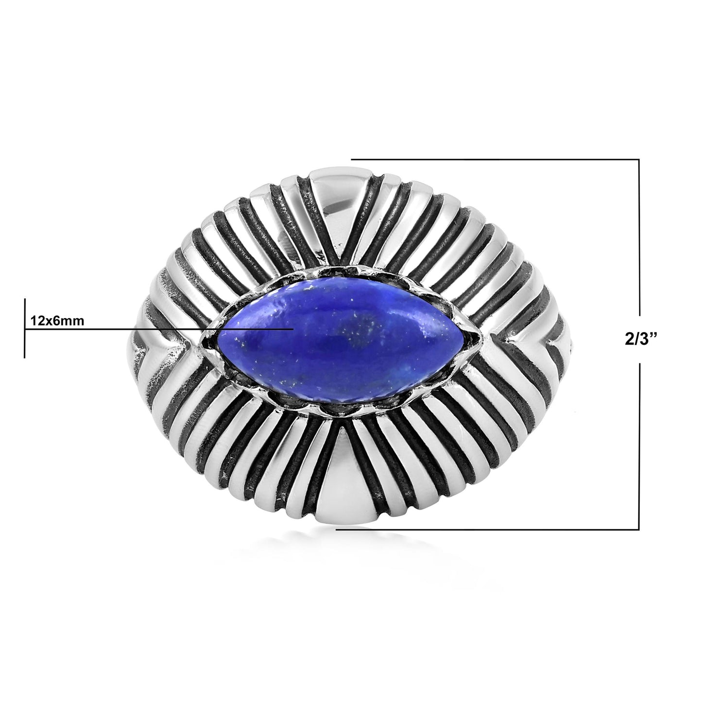 Sterling Silver Lapis Marquise Gemstone Ribbed Ring