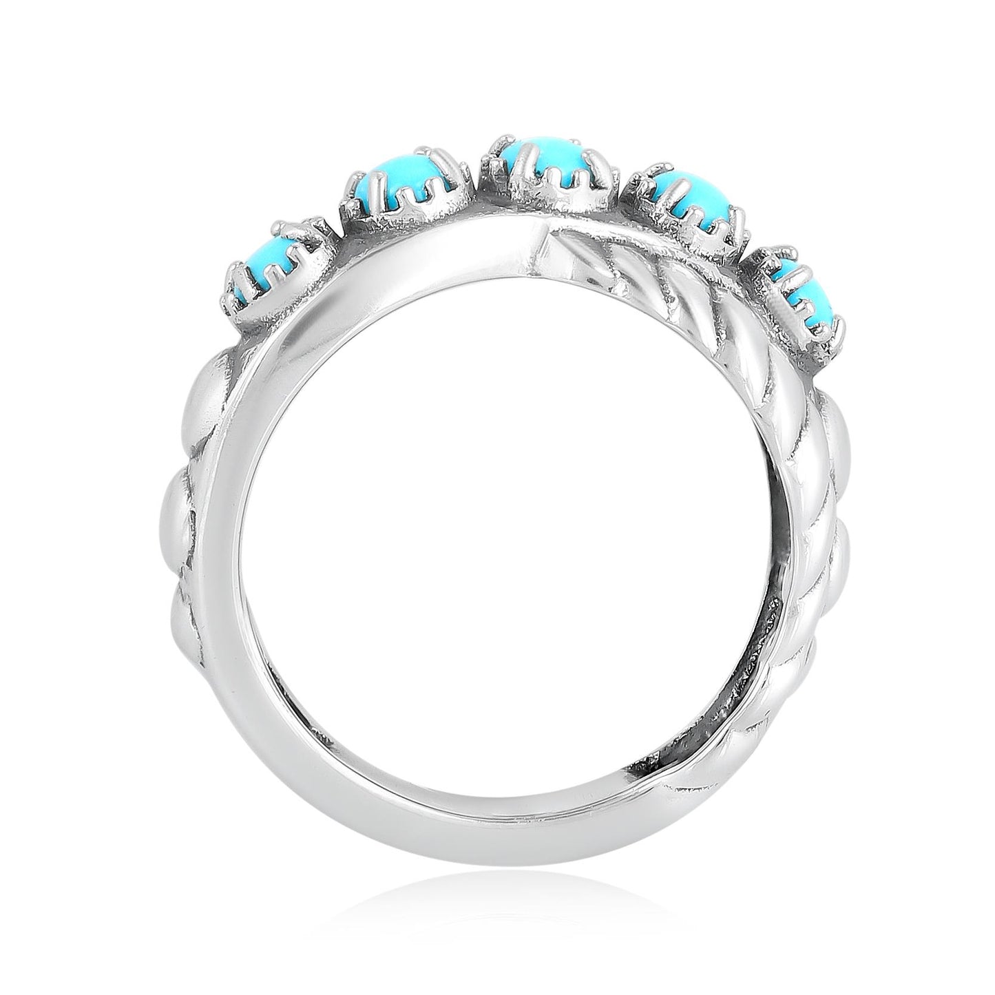 Sterling Silver Sleeping Beauty Turquoise Twist Band Ring