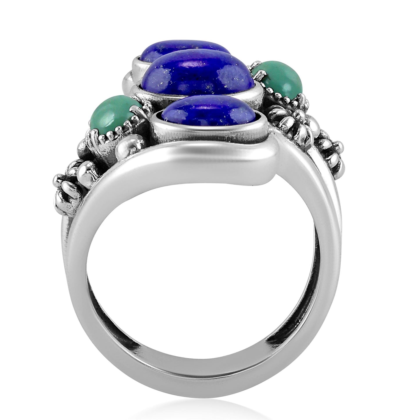Sterling Silver Lapis and Green Turquoise Freeform Bypass Ring