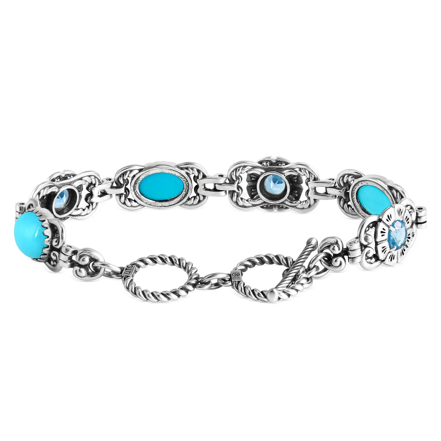 EXCLUSIVELY YOURS! Sterling Silver Sleeping Beauty Turquoise and Swiss Blue Topaz Desert Bloom Tennis Bracelet