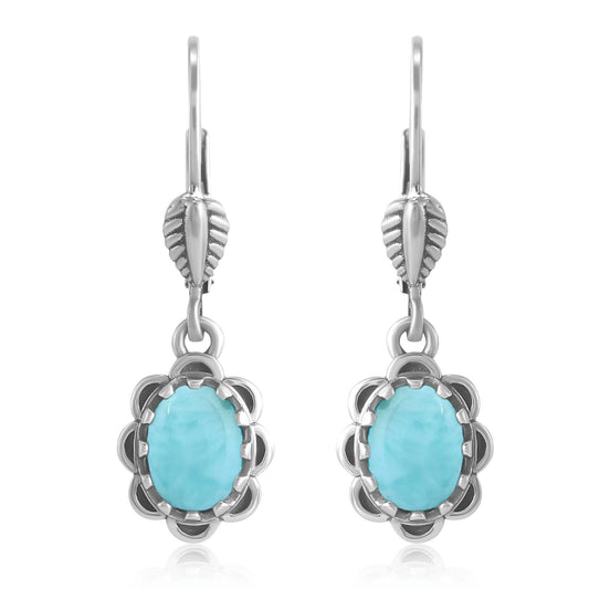 Sterling Silver Larimar Concha Lever Back Dangle Earrings