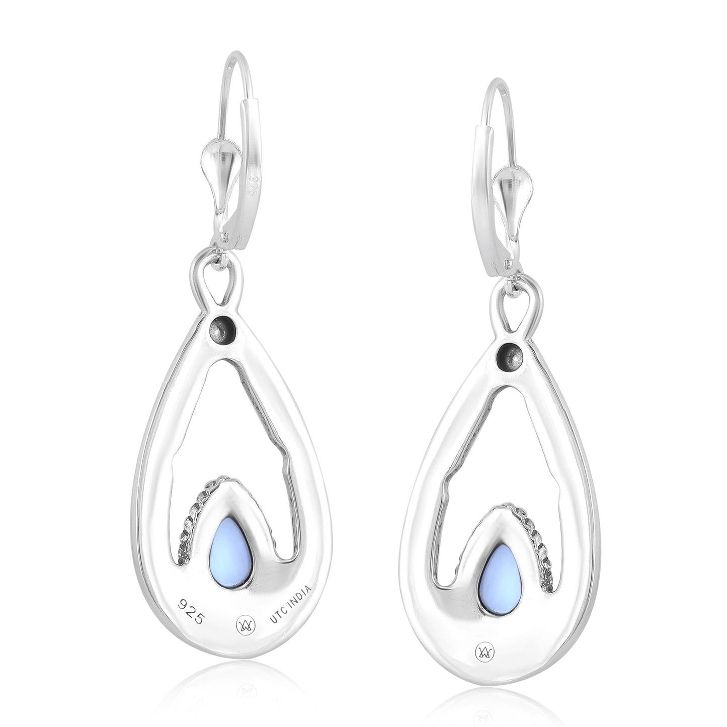 Sterling Silver Blue Lace Agate Open Teardrop Dangle Earrings