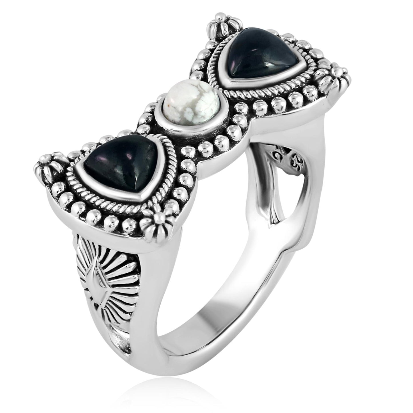Sterling Silver Black Spinel and White Howlite Bow Tie Ring