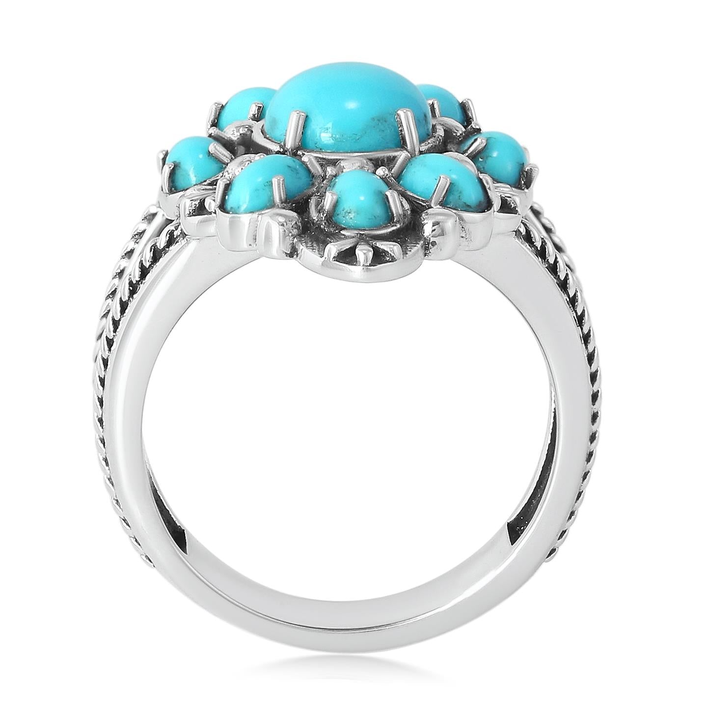 EXCLUSIVELY YOURS! Sterling Silver Sleeping Beauty Turquoise Santa Fe Cluster Ring