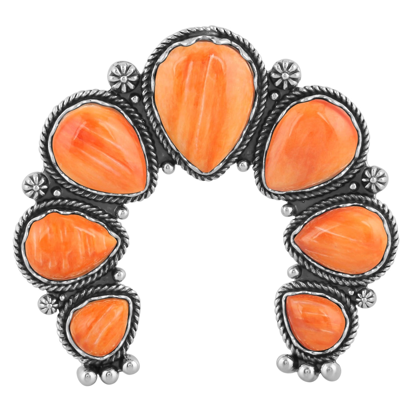 Sterling Silver Orange Spiny Oyster Gemstone Large Naja Pendant Enhancer