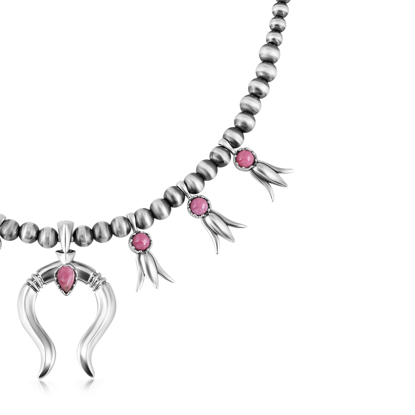 Sterling Silver Rhodonite Beaded Squash Blossom Necklace