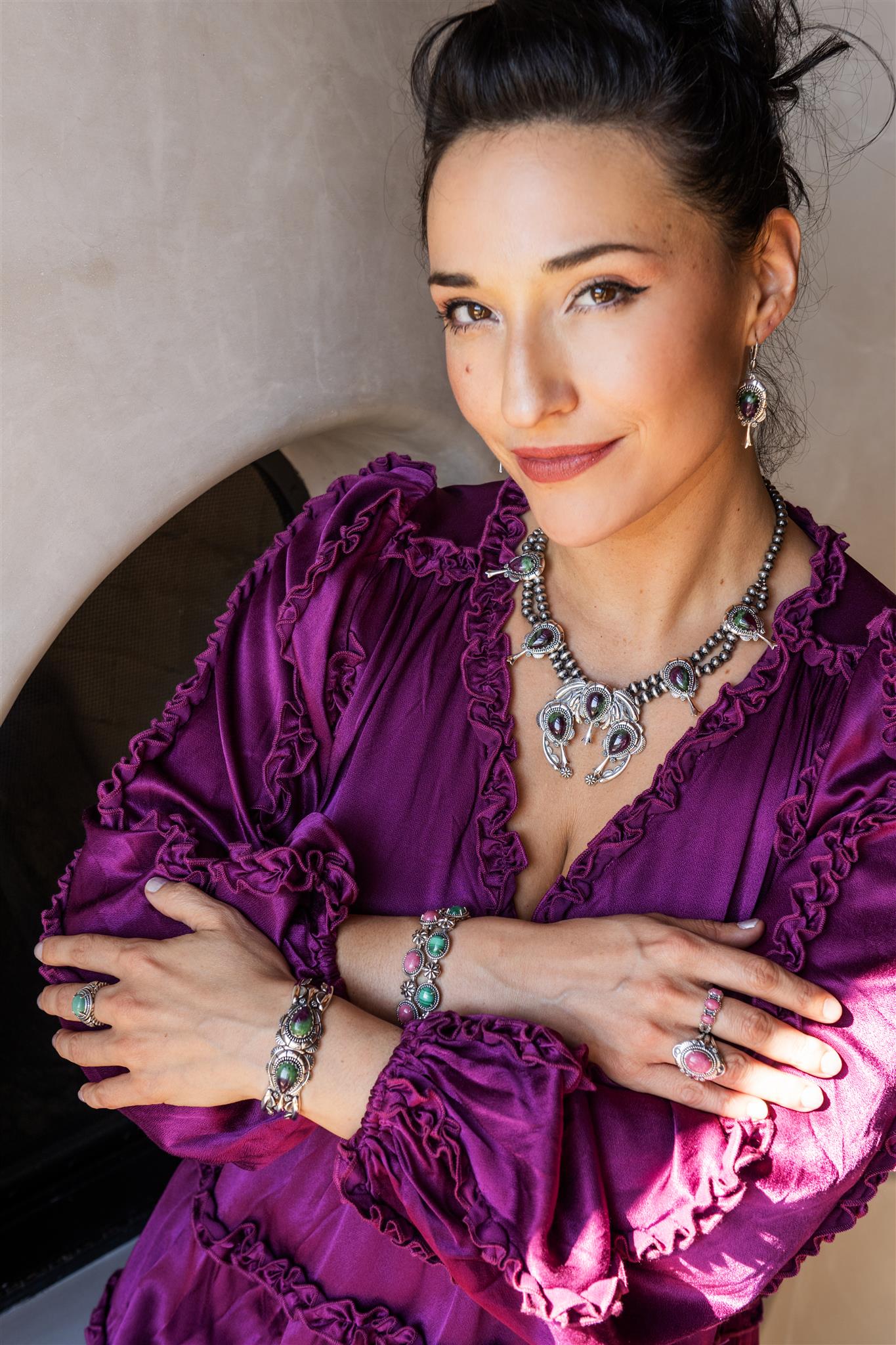 Sterling Silver Rhodonite 3-Stone Ring, Sizes 5 to 11