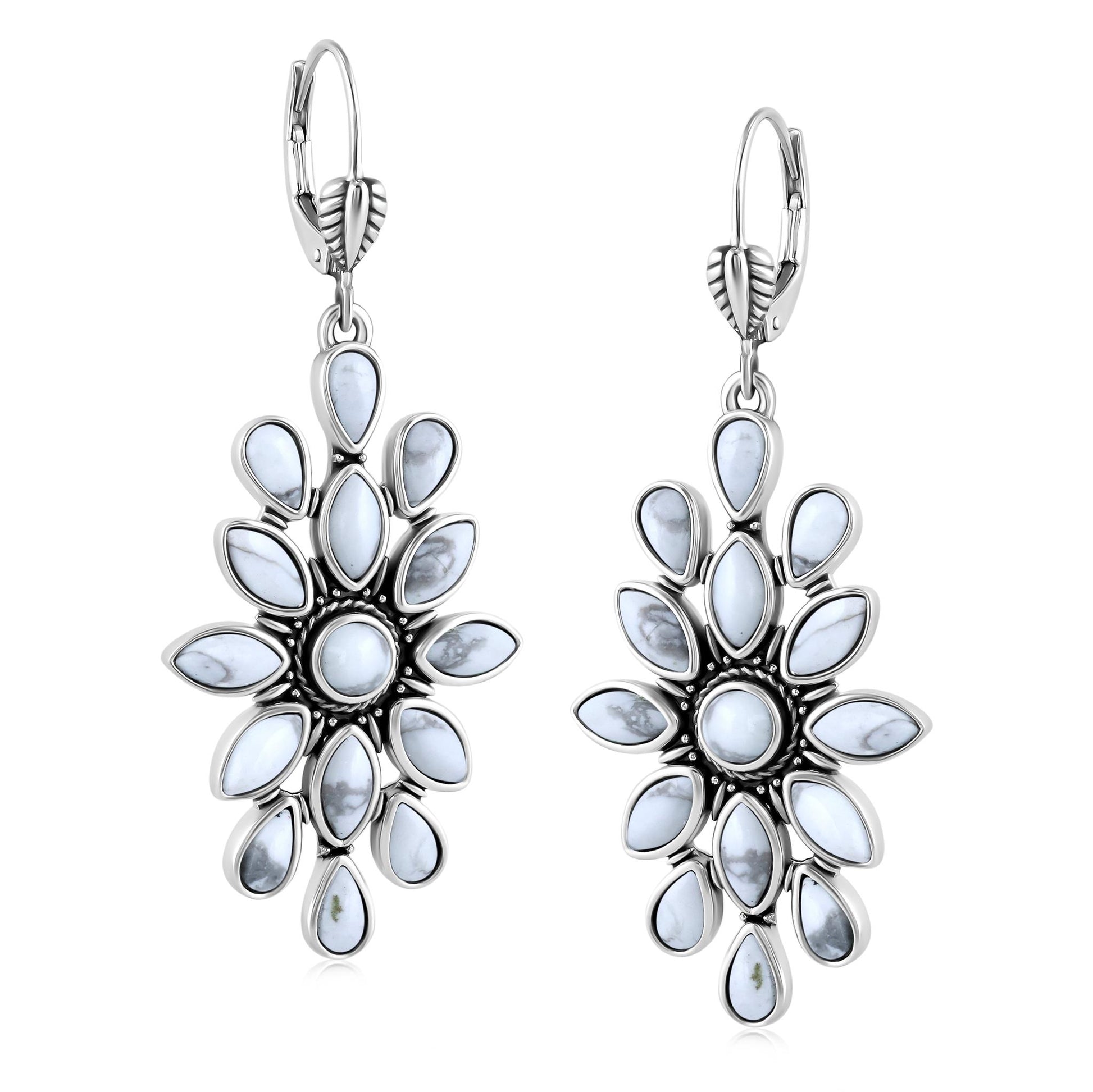 Sterling Silver White Howlite Cluster Dangle Earrings