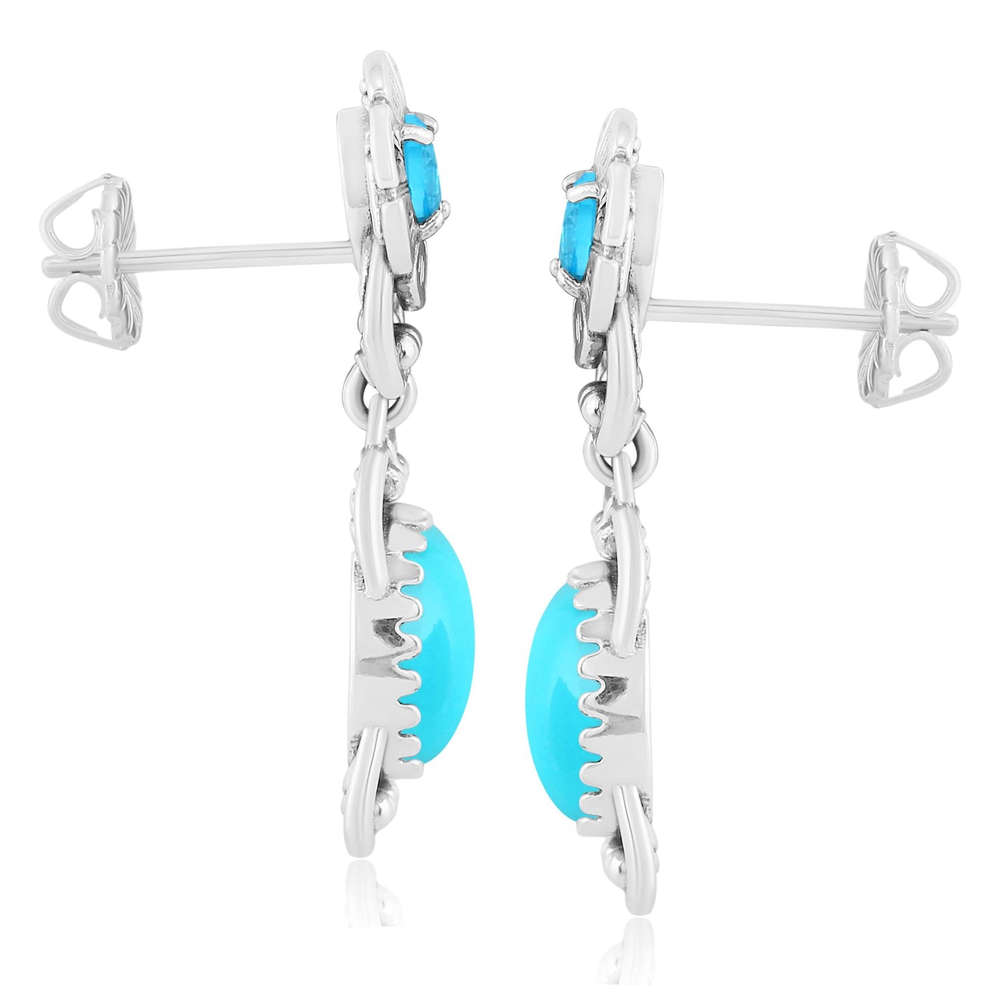 EXCLUSIVELY YOURS! Sterling Silver Sleeping Beauty Turquoise and Swiss Blue Topaz Desert Bloom Dangle Earrings