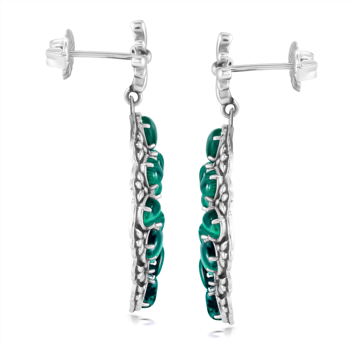 Sterling Silver Malachite Diamond Shaped Earrings