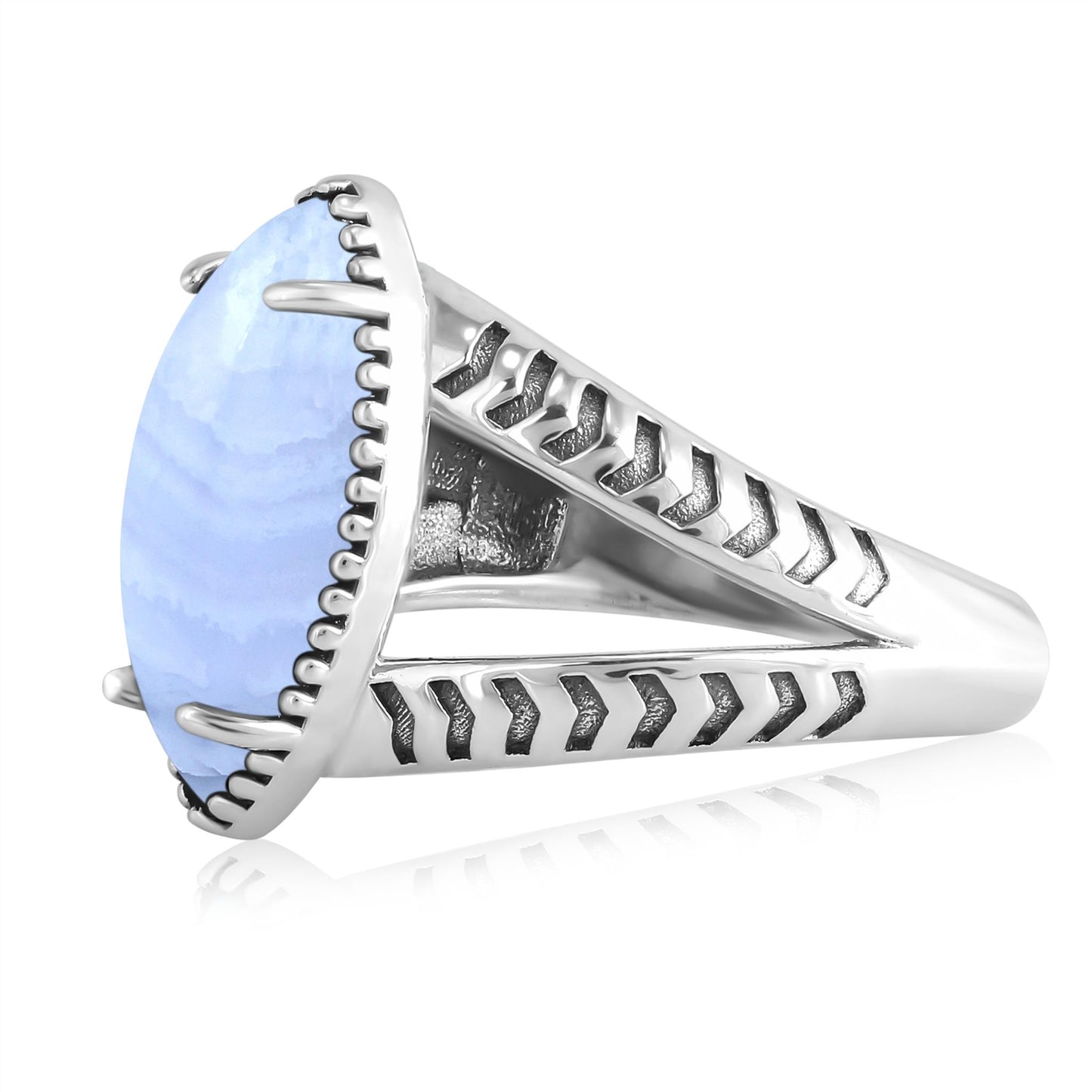 Sterling Silver Blue Lace Agate Marquise Split Shank Ring