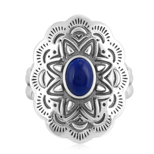 Sterling Silver Lapis Oval Gemstone Concha Ring