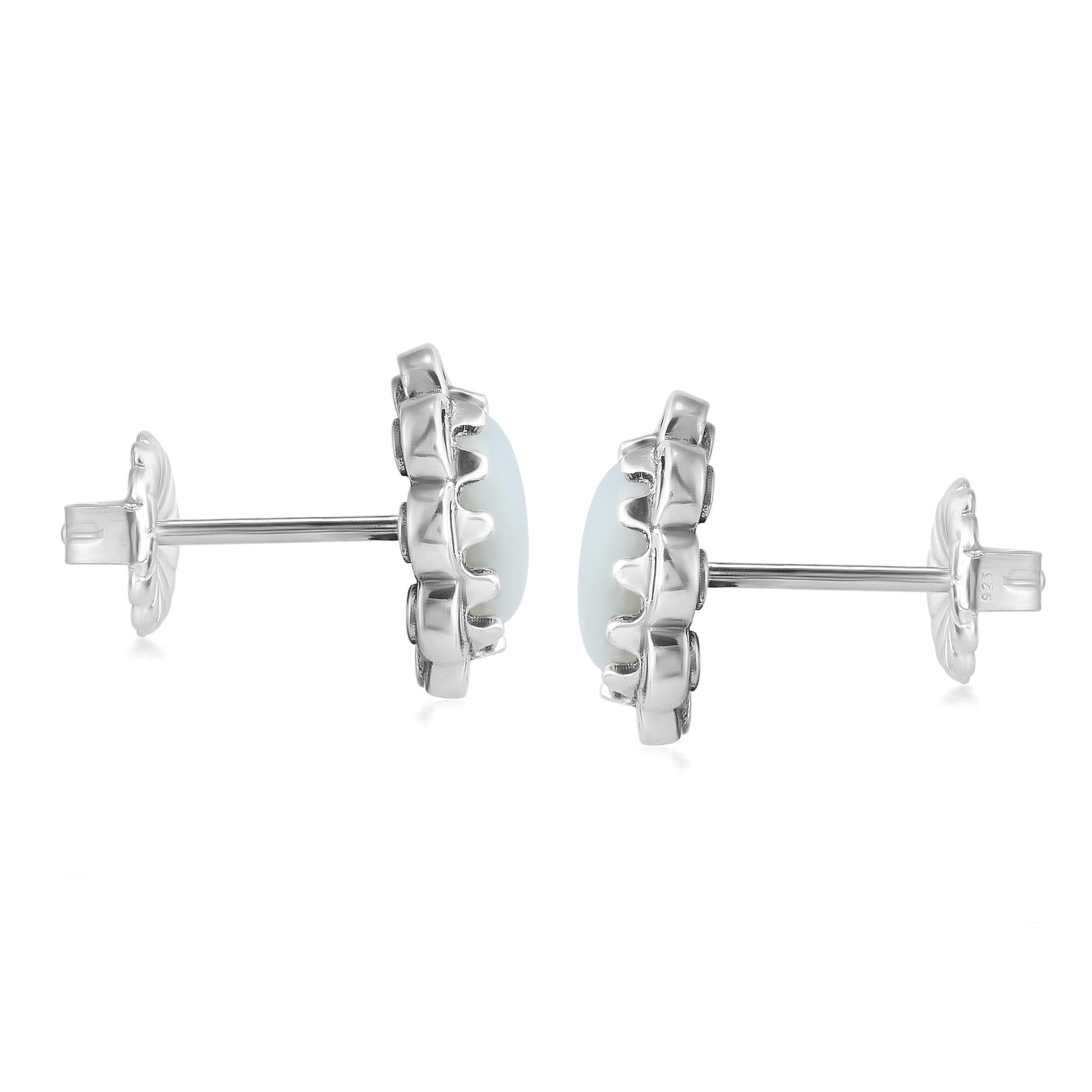 Sterling Silver White Mother of Pearl Concha Flower Stud Earrings