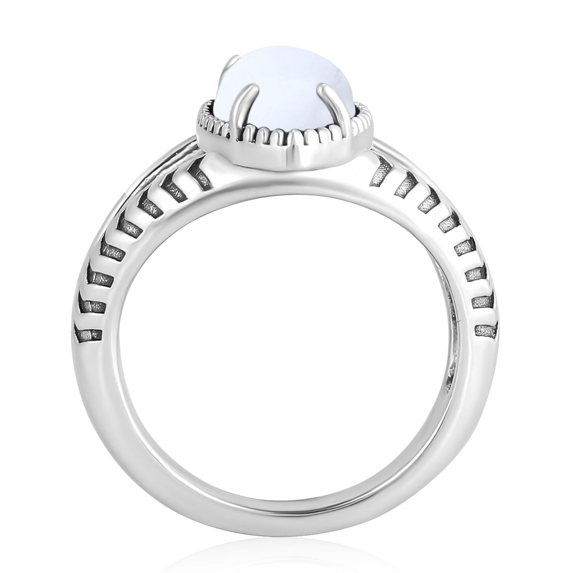 Sterling Silver White Agate Marquise Split Shank Ring