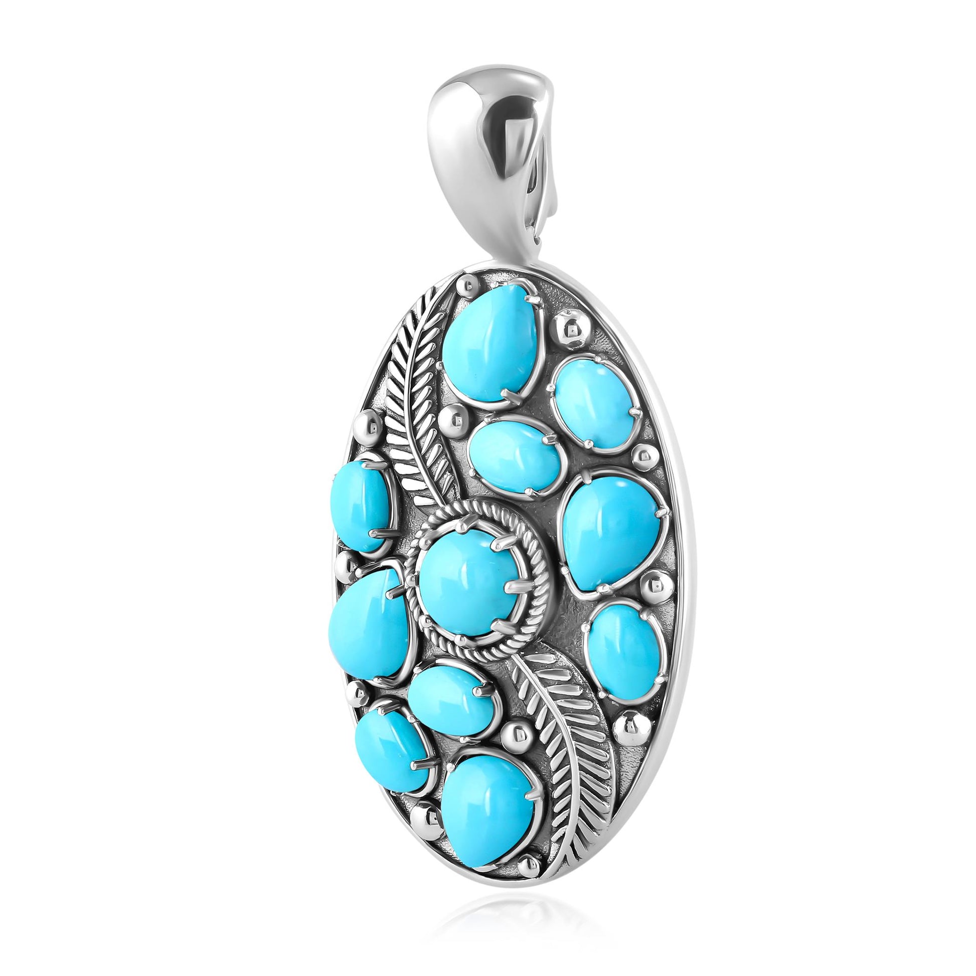 EXCLUSIVELY OURS! Sterling Silver Kingman Turquoise Oval Leaf Pendant Enhancer