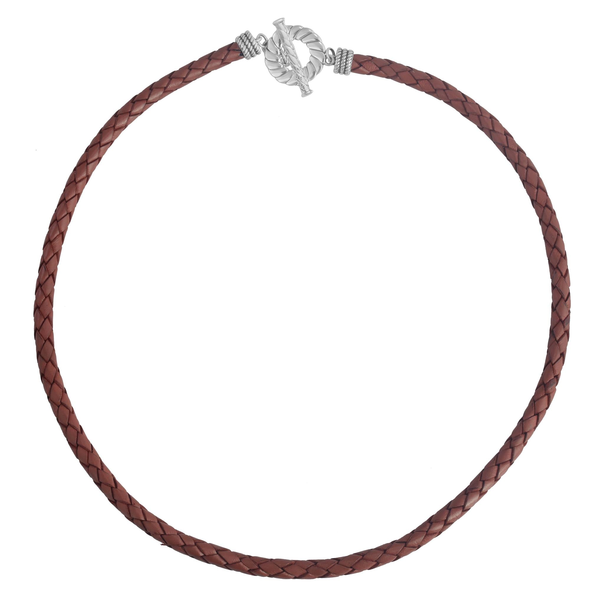 EXCLUSIVELY OURS! Sterling Silver Braided Rust Leather Toggle Necklace