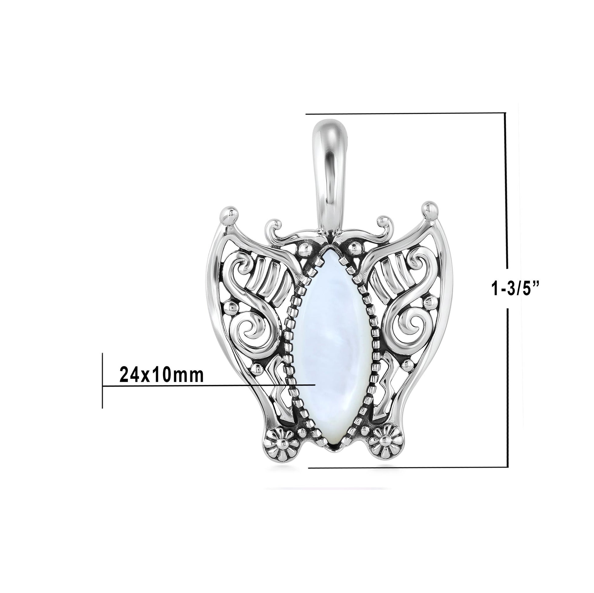 Sterling Silver White Mother of Pearl Butterfly Pendant Enhancer