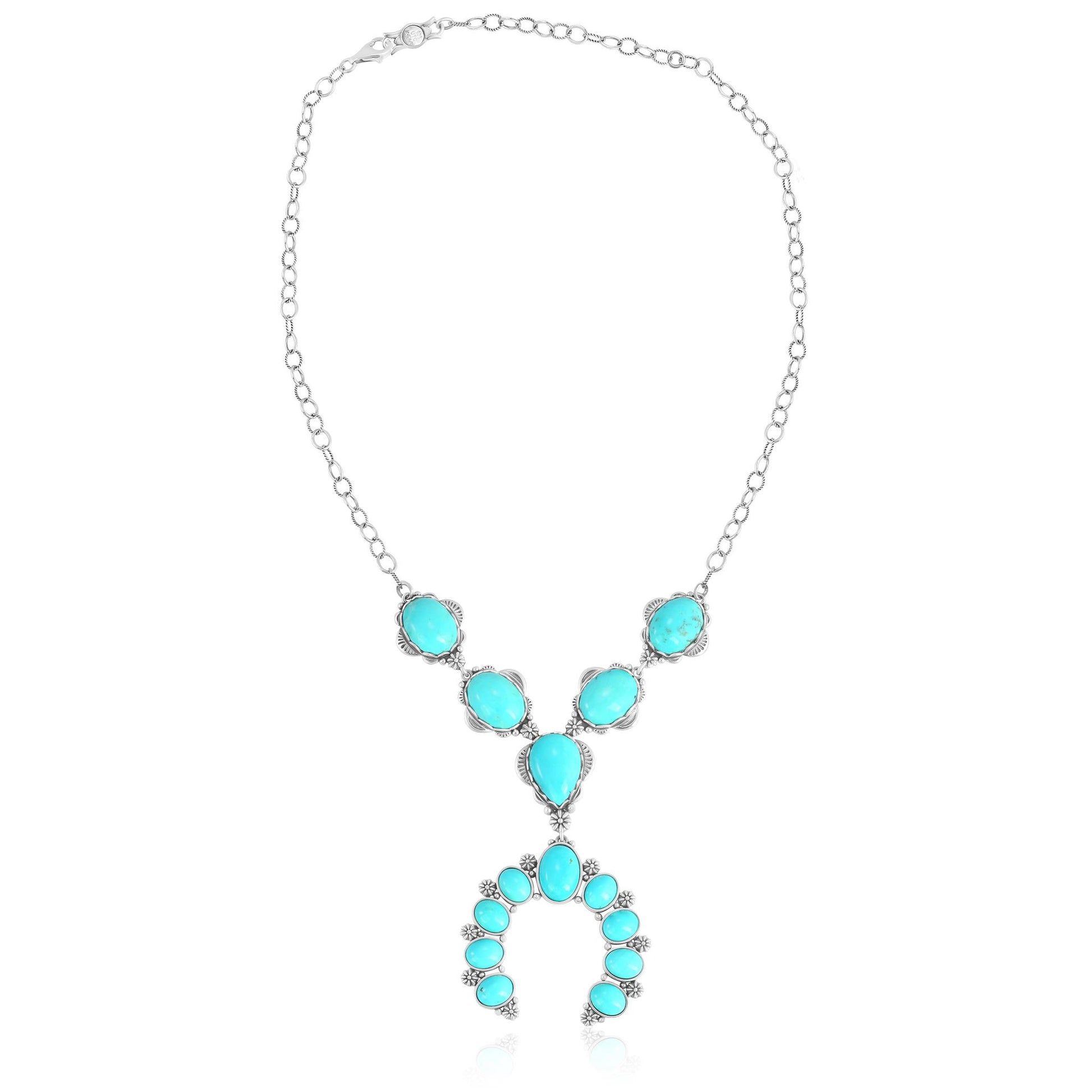 Sterling Silver Kingman Turquoise V-Shaped Naja Necklace, 17 to 20 Inches
