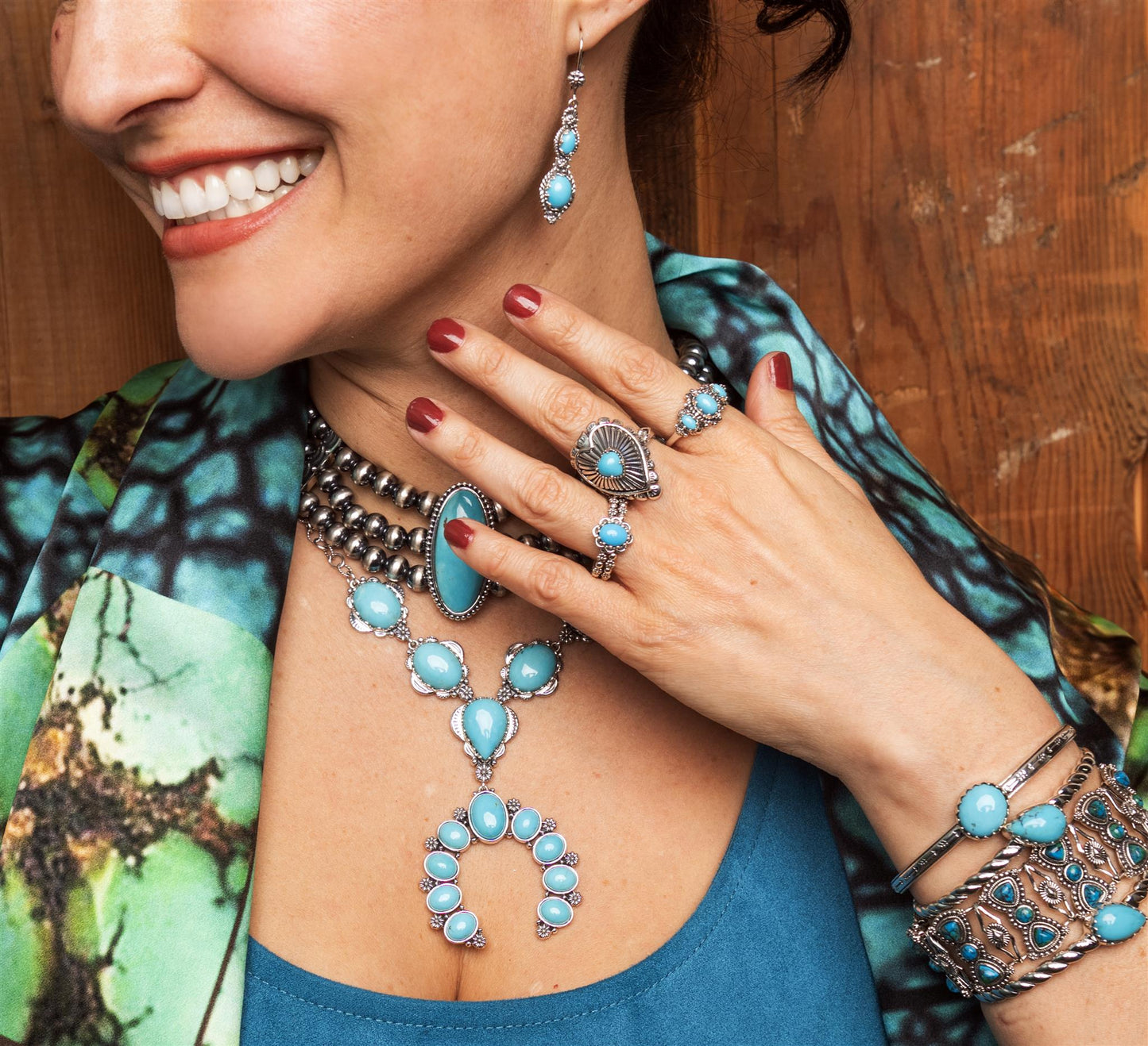 EXCLUSIVELY OURS! Sterling Silver Sleeping Beauty Turquoise Double Row Concha Flower Ring, Sizes 5 to 10