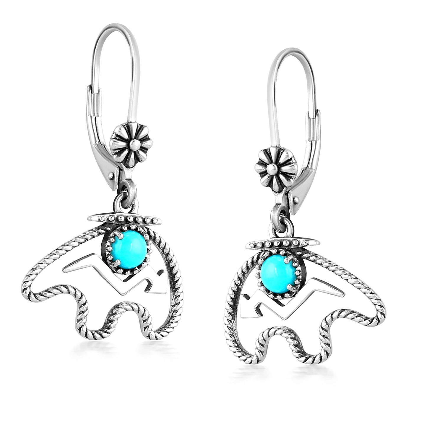 Sterling Silver Sleeping Beauty Turquoise Bear Lever Back Earrings
