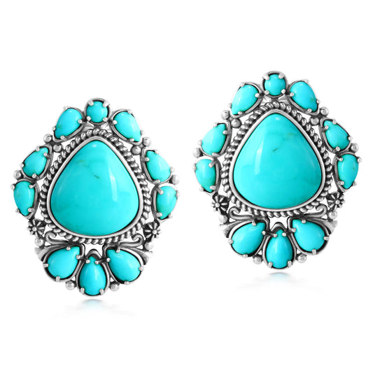 EXCLUSIVELY OURS! Sterling Silver Kingman Turquoise Trillion, Pear and Oval Stud Earrings